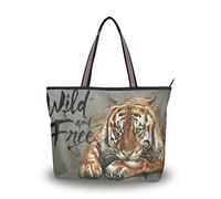 JUMBEAR Canvas Tote Bag Women Handbag Watercolor Tiger Shopping Shoulder Bag，M