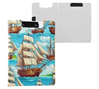JUMBEAR Cartoon Sailboat Clipboard A4 with Double Clips,Foldover Clip Board with Cover,Lightweight Personal Organiser Suitable forfor Hospital Office School Business Classroom Supplies