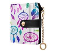 JUMBEAR Catching Dreams Feathers Purses for Women,RFID Blocking PU Leather Wallet for Women,Zipper Coin Purse with Multiple Card Slots and Roomy Compartment