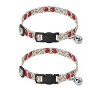 JUMBEAR Cherry and Leopard Print Dog Collar With Bell 2-Pack,Soft Adjustable Puppy Collar Pet Collars for Small Medium Dogs and Cats