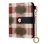 JUMBEAR Christmas Buffalo Grid Berry Purses for Women,RFID Blocking PU Leather Wallet for Women,Zipper Coin Purse with Multiple Card Slots and Roomy Compartment