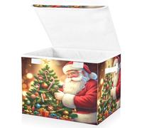 JUMBEAR Christmas Santa Claus Fabric Storage Boxes with Lids,Collapsible Storage Basket Bins for Clothes Large Foldable Storage Box for Wardrobe Bedroom Office