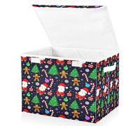 JUMBEAR Christmas Santa Claus Fabric Storage Boxes with Lids,Collapsible Storage Basket Bins for Clothes Large Foldable Storage Box for Wardrobe Bedroom Office