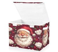JUMBEAR Christmas Santa Claus Fabric Storage Boxes with Lids,Collapsible Storage Basket Bins for Clothes Large Foldable Storage Box for Wardrobe Bedroom Office