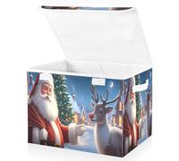 JUMBEAR Christmas Santa Claus Fabric Storage Boxes with Lids,Collapsible Storage Basket Bins for Clothes Large Foldable Storage Box for Wardrobe Bedroom Office