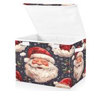 JUMBEAR Christmas Santa Claus Fabric Storage Boxes with Lids,Collapsible Storage Basket Bins for Clothes Large Foldable Storage Box for Wardrobe Bedroom Office