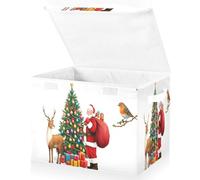 JUMBEAR Christmas Santa Claus Fabric Storage Boxes with Lids,Collapsible Storage Basket Bins for Clothes Large Foldable Storage Box for Wardrobe Bedroom Office