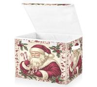 JUMBEAR Christmas Santa Claus Fabric Storage Boxes with Lids,Collapsible Storage Basket Bins for Clothes Large Foldable Storage Box for Wardrobe Bedroom Office