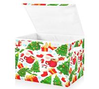 JUMBEAR Christmas Santa Claus Fabric Storage Boxes with Lids,Collapsible Storage Basket Bins for Clothes Large Foldable Storage Box for Wardrobe Bedroom Office