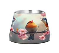 JUMBEAR Colorful Bird Sits on The Tree Anti slip Dog Bowls,Stainless Steel Cat Bowls,Cute Pet Bowls for Medium/Small Size Dogs