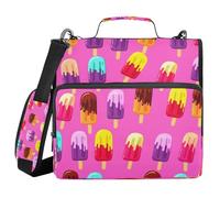 JUMBEAR Colorful Ice Cream Zipper Binder with Shoulder Strap- 1.5 Inch O-Rings -Expanding File Folder - Multiple Pockets - 600 Sheet Capacity