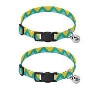 JUMBEAR Colorful Ripple Dog Collar With Bell 2-Pack,Soft Adjustable Puppy Collar Pet Collars for Small Medium Dogs and Cats