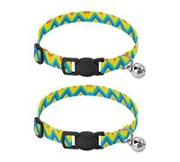 JUMBEAR Colorful Ripple Dog Collar With Bell 2-Pack,Soft Adjustable Puppy Collar Pet Collars for Small Medium Dogs and Cats