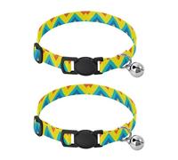 JUMBEAR Colorful Ripple Dog Collar With Bell 2-Pack,Soft Adjustable Puppy Collar Pet Collars for Small Medium Dogs and Cats