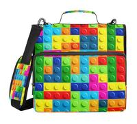 JUMBEAR Colorful Toy Building Blocks Pattern Zipper Binder with Shoulder Strap- 1.5 Inch O-Rings -Expanding File Folder - Multiple Pockets - 600 Sheet Capacity