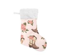 JUMBEAR Cowgirl Boots with Roses Christmas Stockings 2PCS,Big Xmas Stockings Hanging Ornaments Candy Gift Bags for Christmas Fireplace Decorations