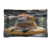 JUMBEAR Cute Capybara Wearing A Swim Ring Pet Bed,Non Slip Bottom Dog Crate Mattress Cat Dog Mat,Soft Comfortable Pet Cat Beds for Cats and Dogs Sleeping 24x18in