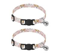 JUMBEAR Cute Cartoon Corgi Dog Dog Collar With Bell 2-Pack,Soft Adjustable Puppy Collar Pet Collars for Small Medium Dogs and Cats