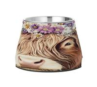 JUMBEAR Cute Highland Cow Anti slip Dog Bowls,Stainless Steel Cat Bowls,Cute Pet Bowls for Medium/Small Size Dogs