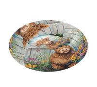 JUMBEAR Cute Highland Cow Calming Dog Cat Donut Bed -Plush Puppy Kitten Cuddler Round Bed, Warm and Soft Pet Beds with Non-Slip Bottom and Washable-S