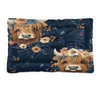 JUMBEAR Cute Highland Cow Pet Bed,Non Slip Bottom Dog Crate Mattress Cat Dog Mat,Soft Comfortable Pet Cat Beds for Cats and Dogs Sleeping 24x18in