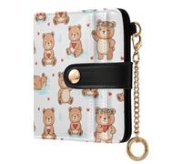 JUMBEAR Cute Little Bear and Heart Purses for Women,RFID Blocking PU Leather Wallet for Women,Zipper Coin Purse with Multiple Card Slots and Roomy Compartment