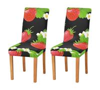 JUMBEAR Cute Little Flowers and Strawberries Chair Covers for Dining Room 2PCS,Stretch Chair Slipcovers Removable Washable Kitchen Chair Cover Decorative Seat Protector