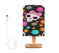 JUMBEAR Cute Skulls with Bows Small Eye Care Table Lamp,Bedside Lamps Nightstand Lamps with Flaxen Fabric Shade for Kids Room Living Room Office Desk