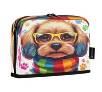 JUMBEAR Dog Wearing Glasses and A Scarf Pencil Case,Large Capacity Pen Case Bag Pouch Holder Stationery Desk Organizer Cosmetic Bag with Zipper for School Office Travel