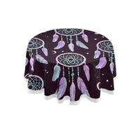JUMBEAR Dreamy Feather Catching Dreams Round Tablecloth Polyester Circular Table Cloth Beautiful Water Resistant Spill Proof Large Table Cover for Dining Kitchen Party 60inch