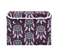 JUMBEAR Dreamy Feather Catching Dreams Storage Boxes Fabric with Lids,Collapsible Storage Basket Bins for Clothes Large Foldable Storage Box for Wardrobe Bedroom Office