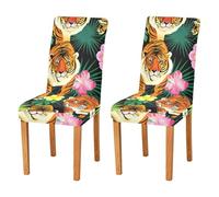 JUMBEAR Fierce Tigers Chair Covers for Dining Room 4PCS,Stretch Chair Slipcovers Removable Washable Kitchen Chair Cover Decorative Seat Protector