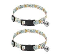 JUMBEAR Fresh Style Floral Fragments Dog Collar With Bell 2-Pack,Soft Adjustable Puppy Collar Pet Collars for Small Medium Dogs and Cats