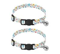 JUMBEAR Fresh Style Floral Fragments Dog Collar With Bell 2-Pack,Soft Adjustable Puppy Collar Pet Collars for Small Medium Dogs and Cats