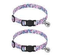 JUMBEAR Fresh Style Floral Fragments Dog Collar With Bell 2-Pack,Soft Adjustable Puppy Collar Pet Collars for Small Medium Dogs and Cats