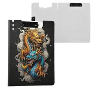 JUMBEAR Golden and Blue Dragons Clipboard A4 with Double Clips,Foldover Clip Board with Cover,Lightweight Personal Organiser Suitable forfor Hospital Office School Business Classroom Supplies