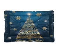 JUMBEAR Golden Glowing Christmas Tree Pet Bed Mats,Non Slip Bottom Dog Crate Mattress Cat Dog Mat,Soft Comfortable Pet Cat Beds for Cats and Dogs Sleeping 36x24in