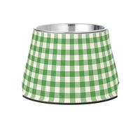 JUMBEAR Green Buffalo Grid Stainless Steel Dog Bowls,Food and Water Non Slip Anti Pet Puppy Dishes for Small, Medium and Large Dogs Cats
