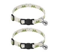 JUMBEAR Green Frog and Little Flower Dog Collar With Bell 2-Pack,Soft Adjustable Puppy Collar Pet Collars for Small Medium Dogs and Cats