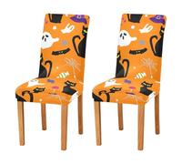 JUMBEAR Halloween Black Cat and Ghosts Chair Covers for Dining Room 4PCS,Stretch Chair Slipcovers Removable Washable Kitchen Chair Cover Decorative Seat Protector