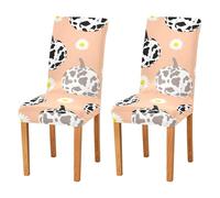 JUMBEAR Halloween Cow Pumpkin Chair Covers for Dining Room 4PCS,Stretch Chair Slipcovers Removable Washable Kitchen Chair Cover Decorative Seat Protector