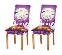 JUMBEAR Halloween Ghosts and Pumpkins Chair Covers for Dining Room 2PCS,Stretch Chair Slipcovers Removable Washable Kitchen Chair Cover Decorative Seat Protector