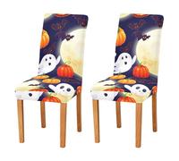 JUMBEAR Halloween Ghosts and Pumpkins Chair Covers for Dining Room 2PCS,Stretch Chair Slipcovers Removable Washable Kitchen Chair Cover Decorative Seat Protector