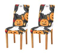 JUMBEAR Halloween Ghosts and Pumpkins Chair Covers for Dining Room 2PCS,Stretch Chair Slipcovers Removable Washable Kitchen Chair Cover Decorative Seat Protector