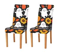 JUMBEAR Halloween Ghosts and Pumpkins Chair Covers for Dining Room 2PCS,Stretch Chair Slipcovers Removable Washable Kitchen Chair Cover Decorative Seat Protector