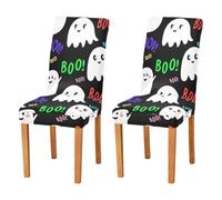 JUMBEAR Halloween Ghosts Chair Covers for Dining Room 2PCS,Stretch Chair Slipcovers Removable Washable Kitchen Chair Cover Decorative Seat Protector