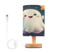 JUMBEAR Halloween Ghosts Small Eye Care Table Lamp,Bedside Lamps Nightstand Lamps with Flaxen Fabric Shade for Kids Room Living Room Office Desk