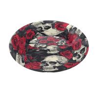 JUMBEAR Halloween Red Rose and Skull Calming Dog Cat Donut Bed -Plush Puppy Kitten Cuddler Round Bed, Warm and Soft Pet Beds with Non-Slip Bottom and Washable-XS