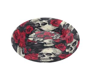JUMBEAR Halloween Red Rose and Skull Calming Dog Cat Donut Bed -Plush Puppy Kitten Cuddler Round Bed, Warm and Soft Pet Beds with Non-Slip Bottom and Washable-S