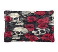 JUMBEAR Halloween Red Rose and Skull Pet Bed,Non Slip Bottom Dog Crate Mattress Cat Dog Mat,Soft Comfortable Pet Cat Beds for Cats and Dogs Sleeping 24x18in